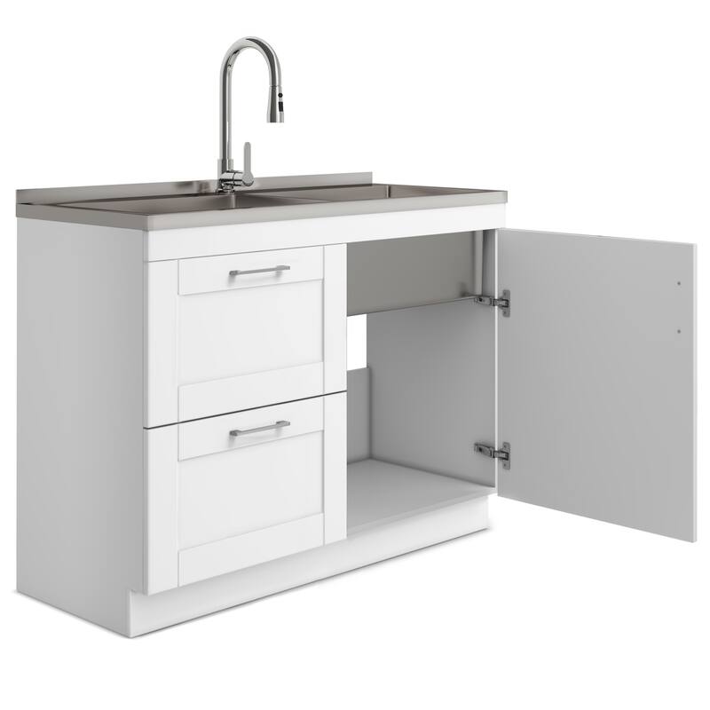 WYNDENHALL Marina Transitional Laundry Cabinet with Faucet and Stainless Steel Sink