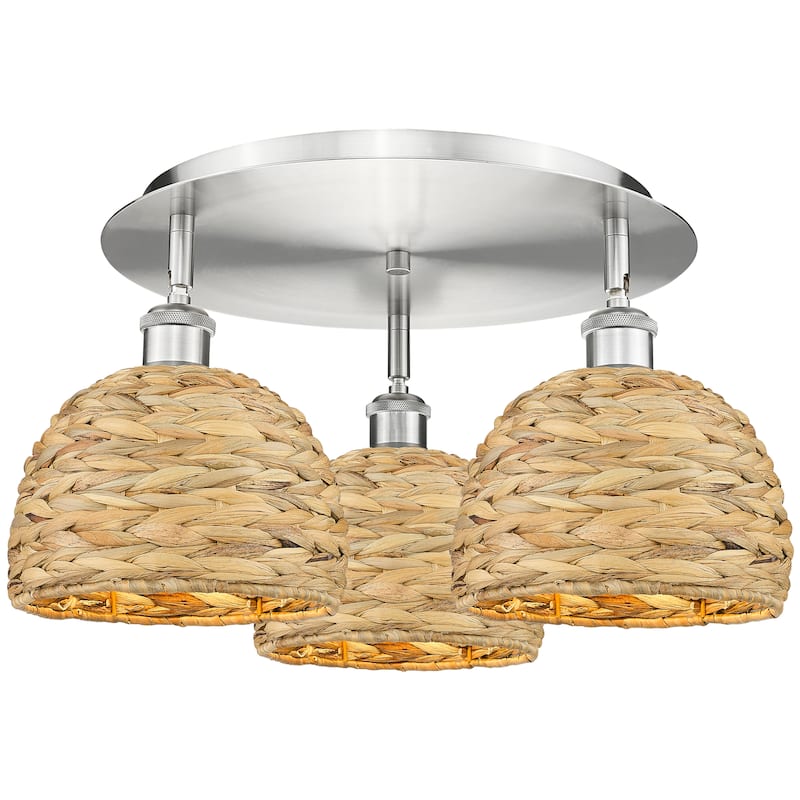 Innovations Lighting Endless Possibilities Ballston - Woven Rattan - 3 Light 20" Flush Mount - Satin Nickel