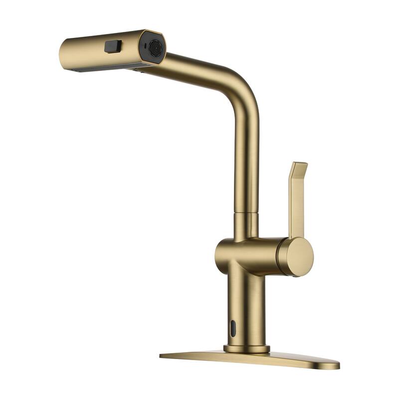 Single Handle Pull Down Sprayer Kitchen Faucet with Motion Sense Wave, Power Boost - Brushed Gold (Touchless Version)