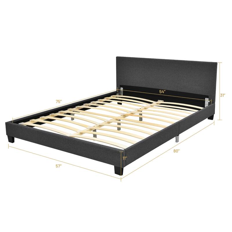 Costway Full Upholstered Platform Bed Frame with Linen/PU Headboard