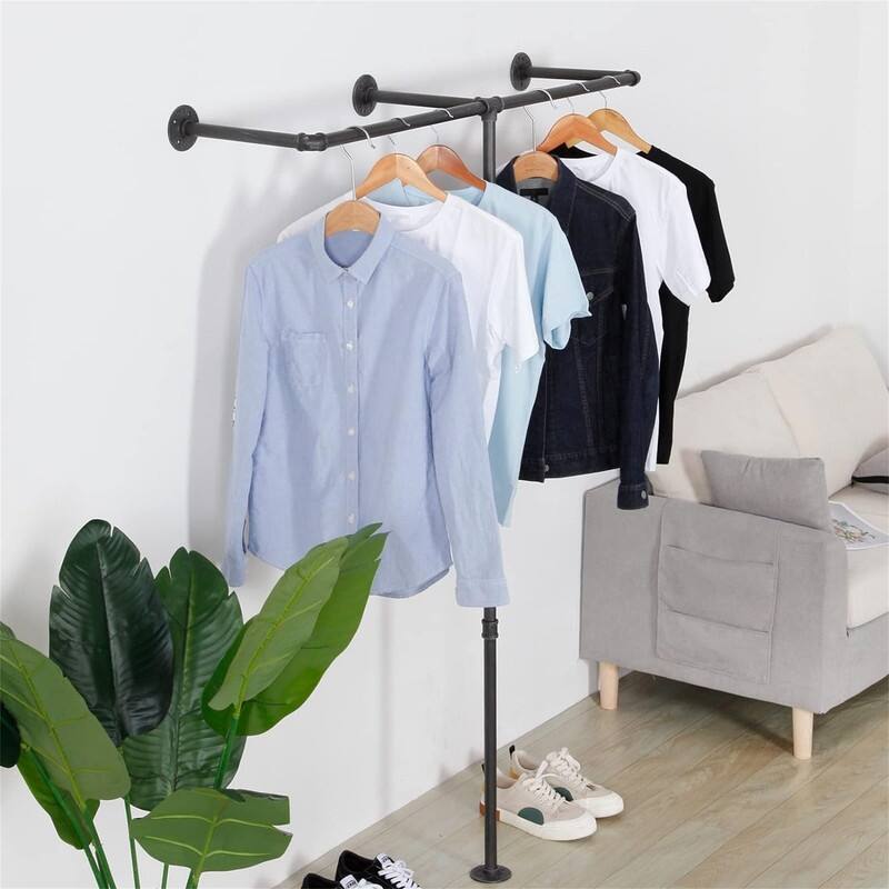 Industrial Pipe Clothes Rack - 11.8"D x 42.7"W x 63"H