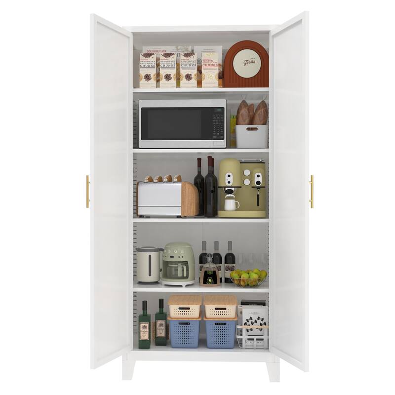 Anmytek White Metal Storage Cabinet with 2 Doors and Adjustable Shelves for Bedroom, Living Room