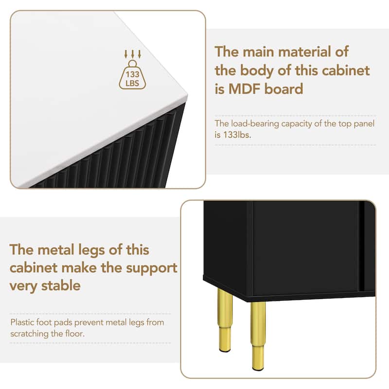 Luxury Storage Cabinet with Gold Metal Legs, Adjustable Shelves, and 3 Drawers
