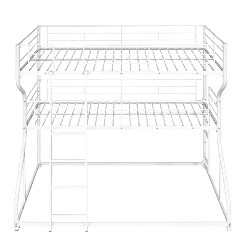 Full XL/Twin XL/Queen Triple Bunk Bed with Long and Short Ladder, Curved Metal Triple Bunk Bed Frame with Safety Guardrail