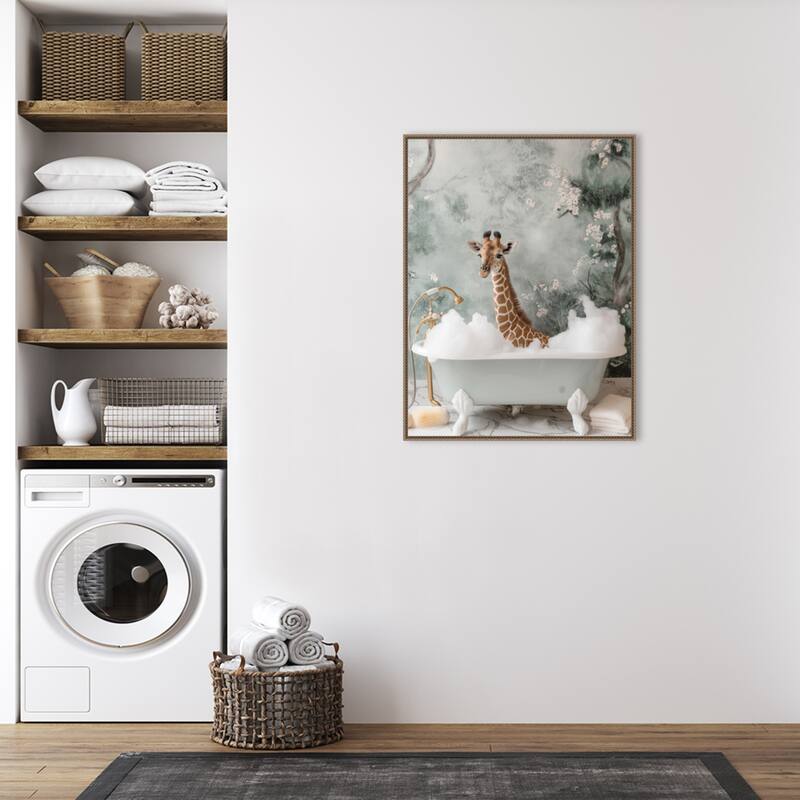 Giraffe Bubble Bliss by Niky Rahner Framed Canvas Wall Art