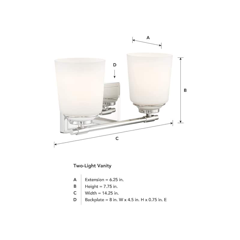 Stella 14.25 in. 2-Light Polished Nickel Modern Vanity Light with Etched Opal Glass Shades