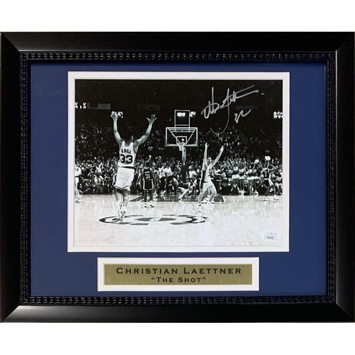 Christian Laettner Autographed Duke Blue Devils Signed THE SHOT Basketball Framed 8x10 Photo JSA COA 5 - 8'6" x 11'6"
