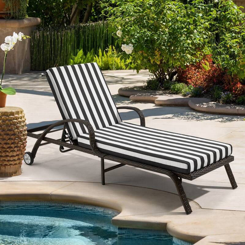 Outdoor Patio Lounge Chair Cushion - Waterproof, UV-Resistant, Striped Design with Removable Cover, Adjustable Straps