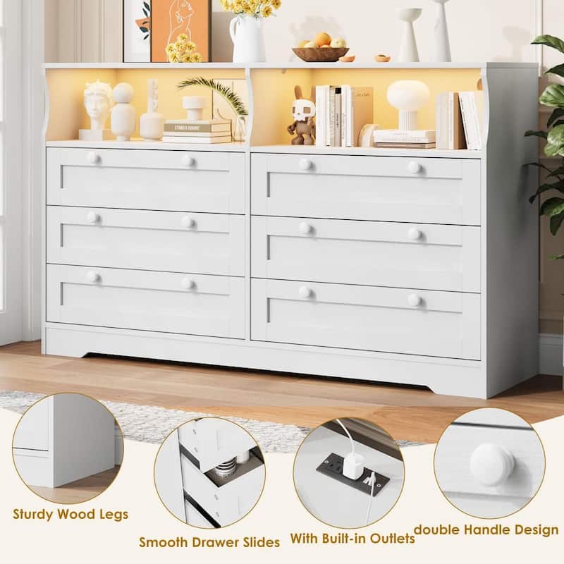 6 Drawer Dresser with RGB LED Lights & Power Outlet