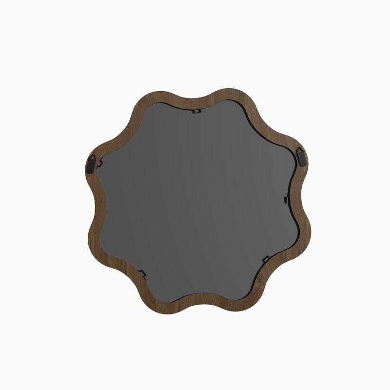 Polygonal wooden frame decorative mirror, art-style wall-mounted dressing mirror