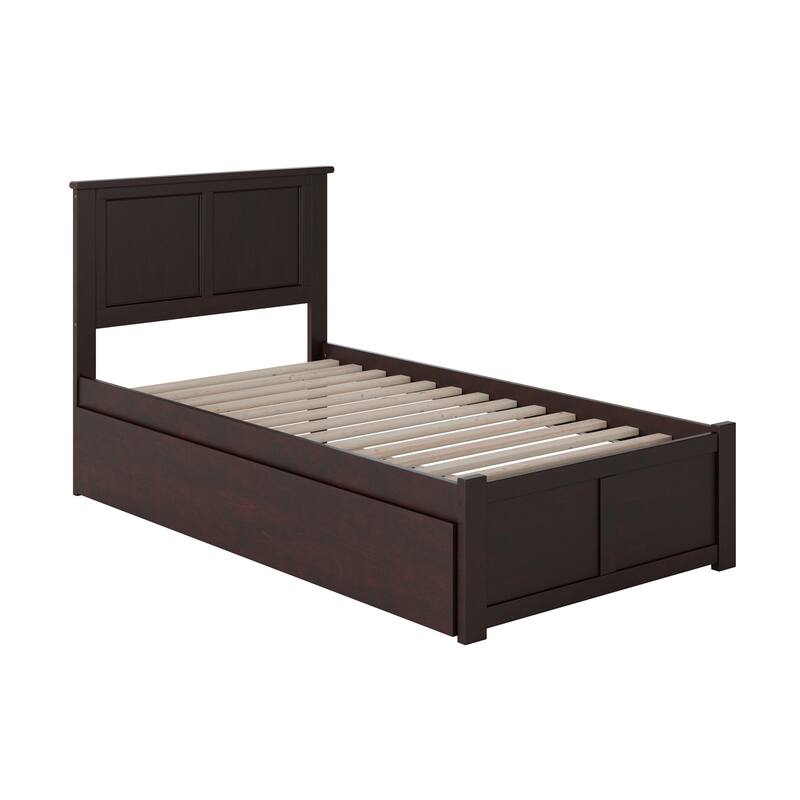 Madison Twin XL Solid Wood Platform Bed with Footboard & Twin XL Trundle in Espresso