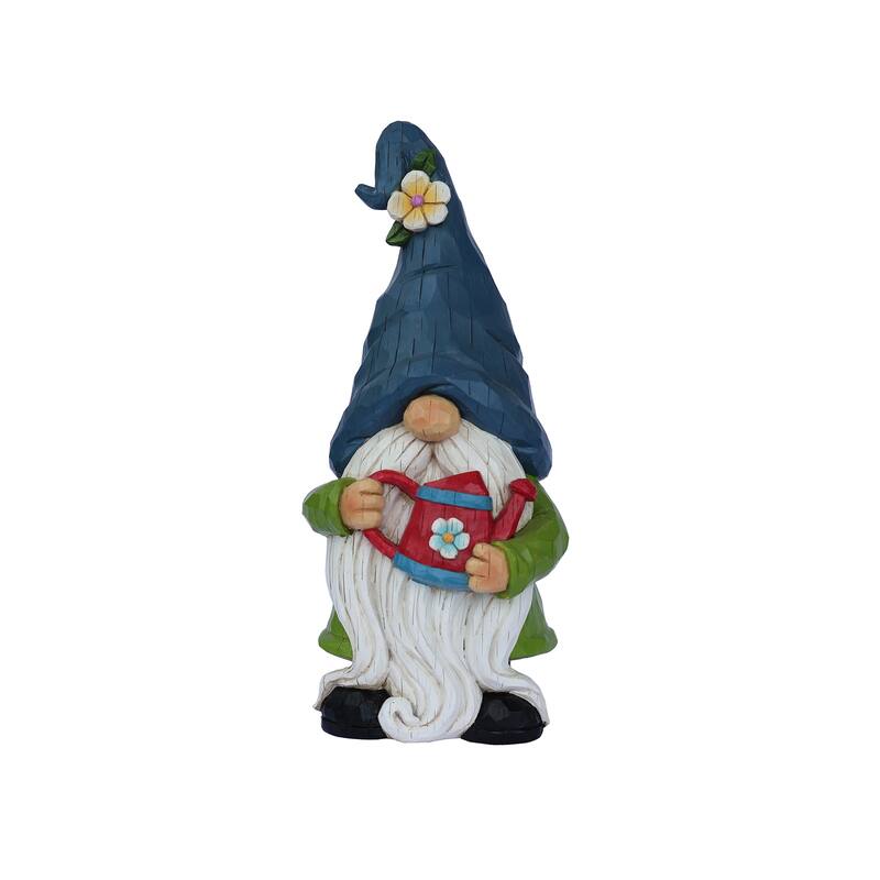 Country Rustic Gnome with Watering Can Outdoor Garden Statue - 14"