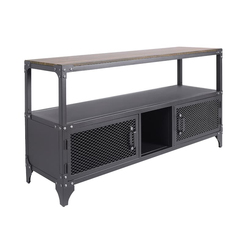 Conner Urban Black and Dark Walnut 60-inch Steel 2-Shelf TV Console by Furniture of America