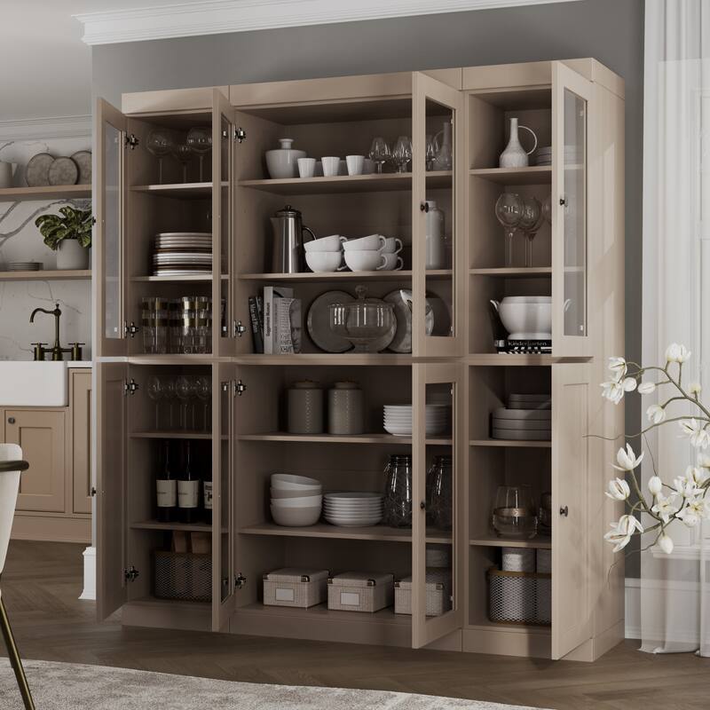 Palace Imports 100% Solid Wood 65" Pantry Cabinet with Clear Glass, Shaker Doors and Adjustable Shelves