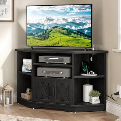 Farmhouse Corner TV Stand Entertainment Center Media Console for TVs up to 55" with Power Outlet
