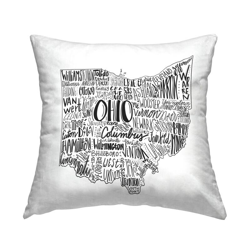 Stupell Ohio State Typography Cities Map Shape Printed Throw Pillow by