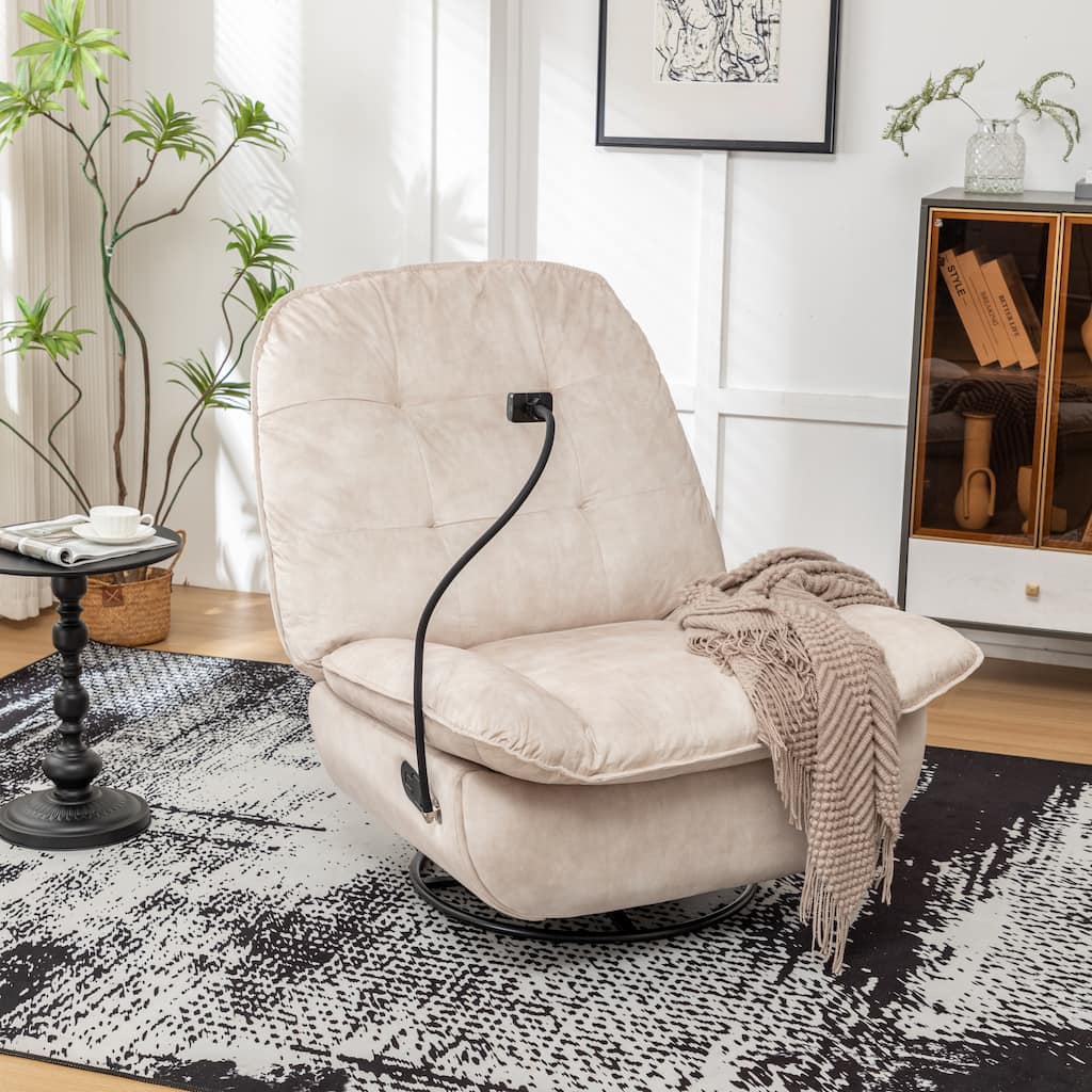 Velvet Recliner Chair for Living Room, Large Swivel Gliding Rocking Chair with Mobile Phone Holder, Upholstered Reading Chair