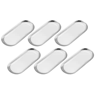 6pcs Stainless Steel Decorative Trays Silver Bathroom Cosmetic Trays (9 Inch)
