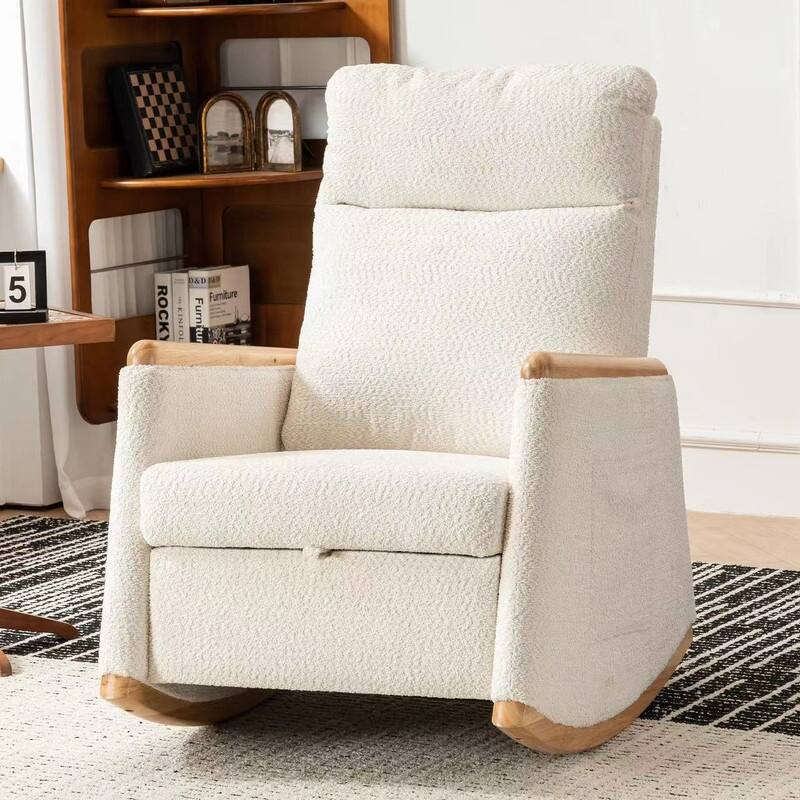 Rocking Chair with Footrest, Nursery Glider Chair with Rubber Wood Legs Side Pocket, High Back Nursing Chair