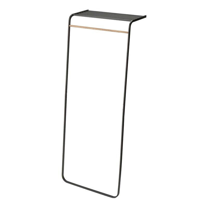 Yamazaki Home Leaning Coat Rack with Shelf, Steel, Holds 22 lbs - L 18.11 x W 23.62 x H 62.99 inches - Black