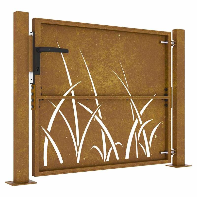 vidaXL Garden Gate 39.4x39.4" Corten Steel Grass Design - 43.3 x 41.3"