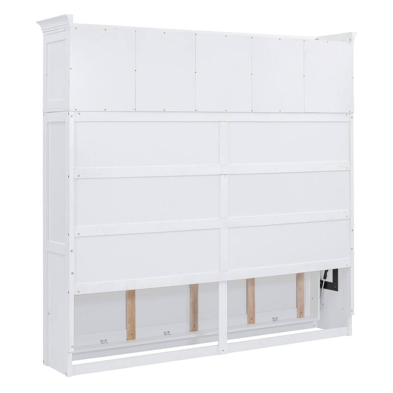 White Queen Size Modern Style Multi-function Murphy Bed with Top Cabinets for Small Apartment or Studio