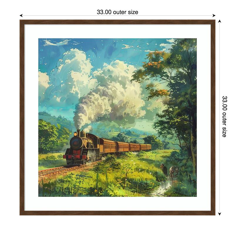 Train Steam Engine by Tradelink inhouse artist Wood Framed Wall Art Print - 33 x 33 in - Brown