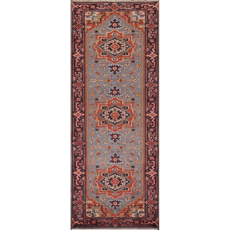 Blue Heriz Serapi Oriental Runner Rug Handmade Wool Carpet - 2'7"x 7'11"