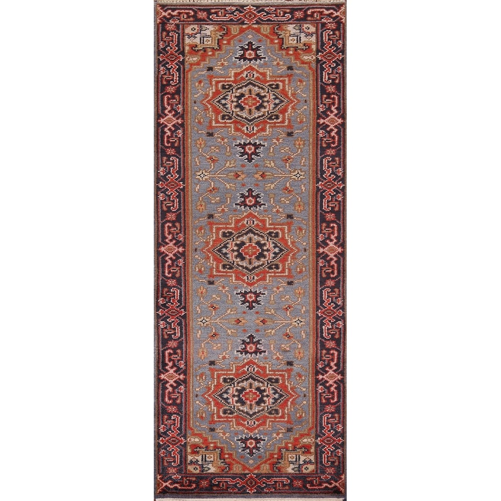 Blue Heriz Serapi Oriental Runner Rug Handmade Wool Carpet - 2'7"x 7'11"