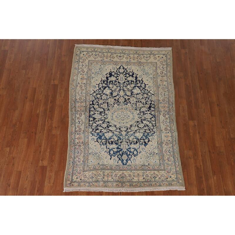 Blue Nain Toodeshk Persian Antique Area Rug Handmade Wool Carpet - 3'11"x 5'11"