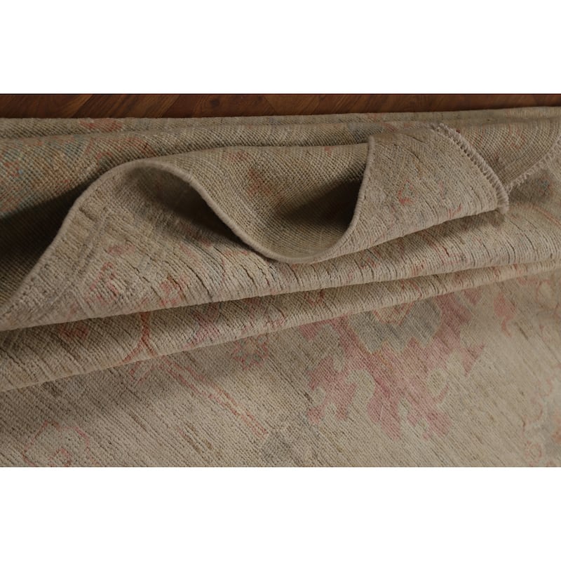 Hand Knotted Oriental 100% Wool Carpet Transitional All-Over Beige & Ivories Oushak Area Rug - 12' 0'' X 9' 0''