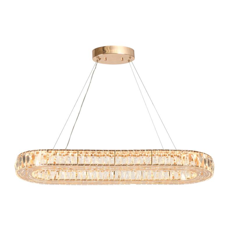 Modern Glam LED Crystal Chandelier Rose Gold Island Light for Dining Room - D37" x H64" Max