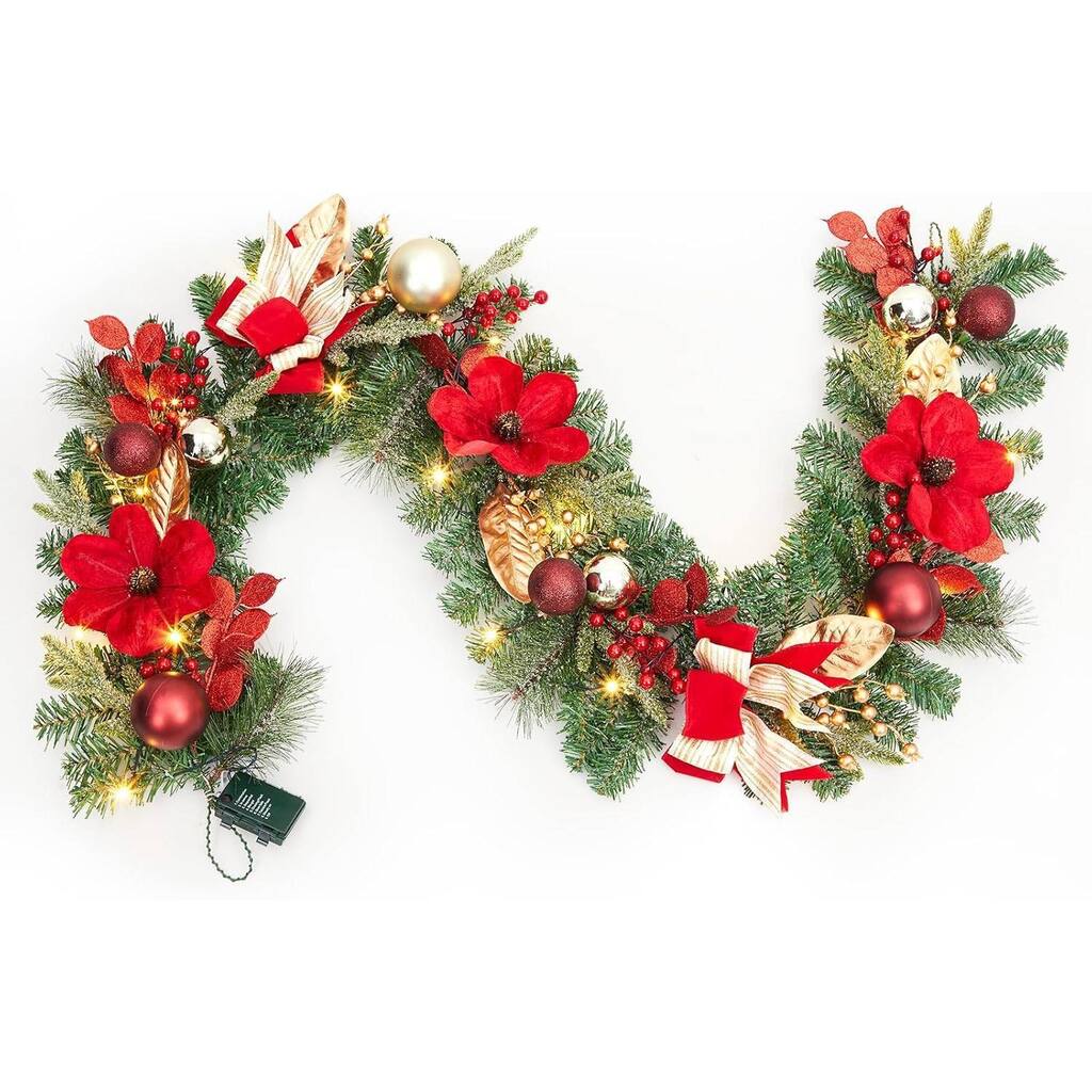 6ft Artificial Christmas Wreath Garland with LED Lights