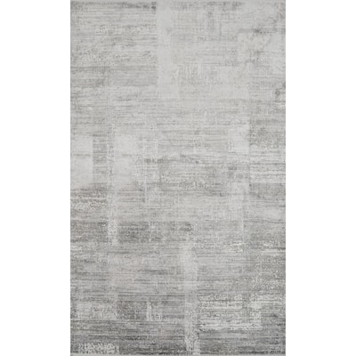 Machine Made Oriental Polyester Carpet Abstract Greys & Charcoal Distressed Area Rug - 7' 5'' X 5' 2''