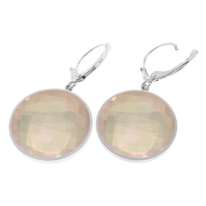 14K Solid Gold Leverback Gemstone Earrings Round Rose Quartz Certified