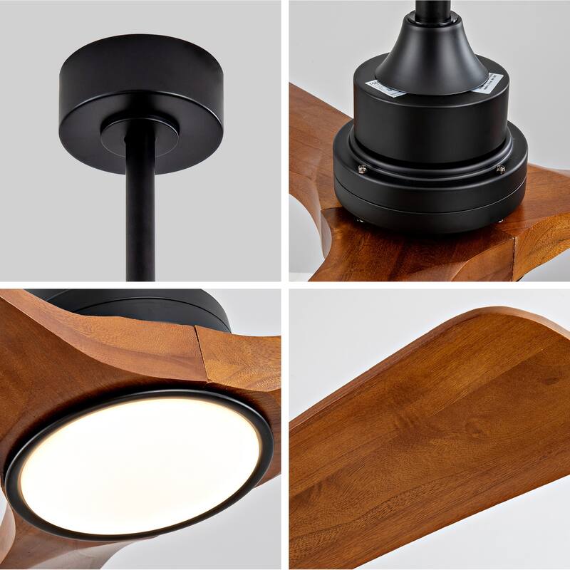 52" Wood Ceiling Fan w/ 3 Solid Wood Blades Remote Control Reversible DC Motor