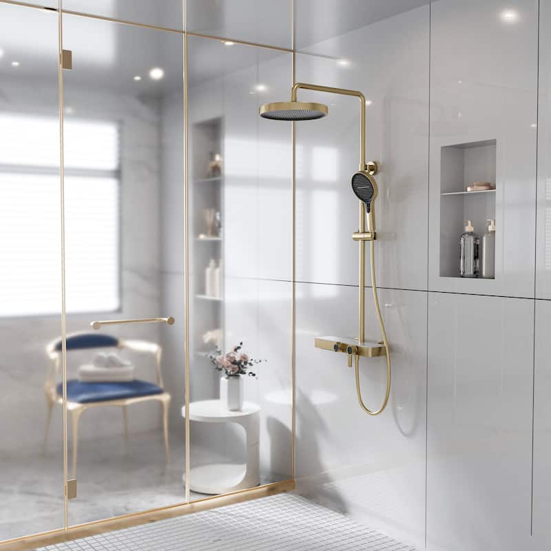 Modland 3-Function Wall Mount Shower System with Tub Spout 10.8" Rainfall Shower & Handheld Shower