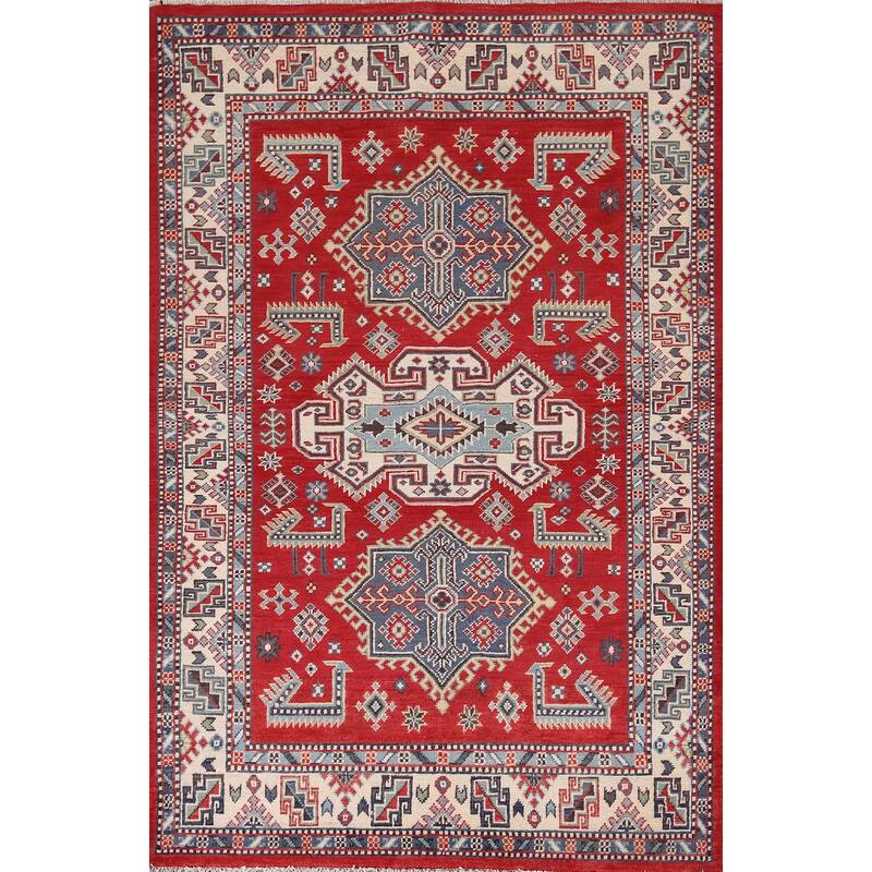 Red Kazak Oriental Foyer Rug Handmade Wool Carpet - 4'0" x 6'3"