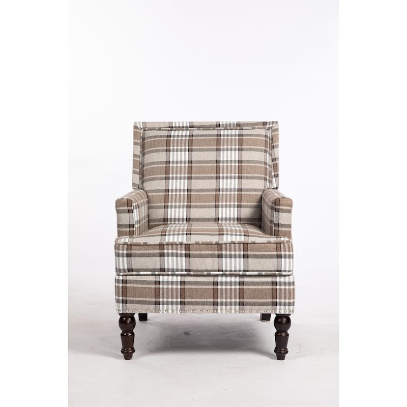 Coffee Modern Cotton High Back Upholstered Accent Chair with Sturdy Metal Frame and Turned Legs