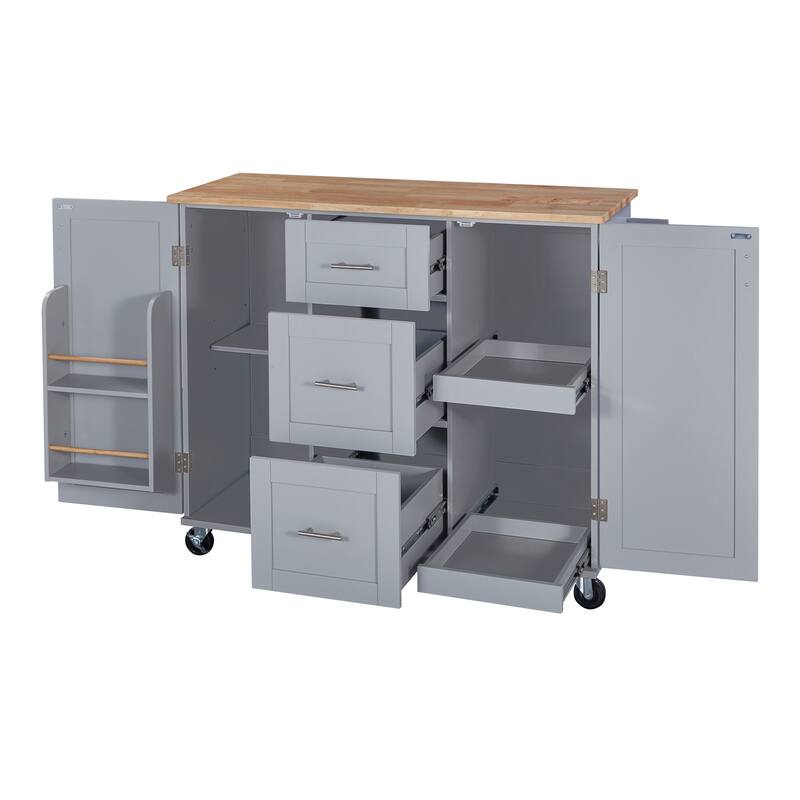 Kitchen Island with 2 Slide-Out Shelf and Internal Storage Rack