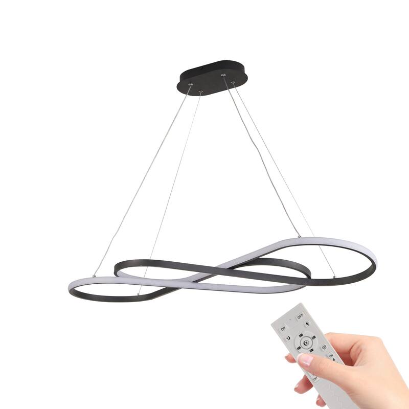 39" Modern LED Pendant Light, Infinity Design Hanging Ceiling Fixture, Adjustable Height, Dimmable - Black