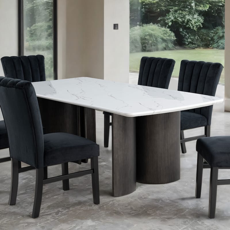 Furniture of America Galei Modern Faux Marble Top 78-inch Dining Table - White