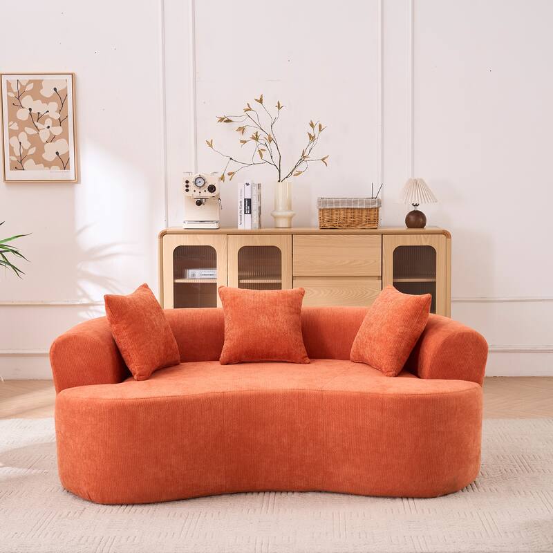 GDFStudio - Crescent-Shaped 67" Chenille Sofa with Self-Inflating Foam and Modular Design - Orange