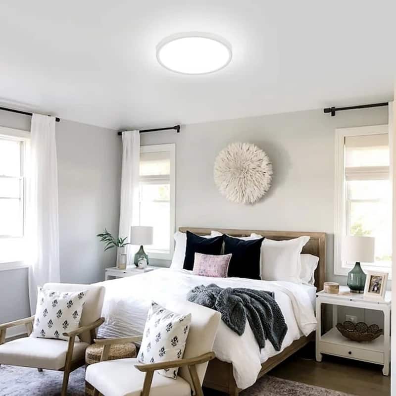 24Watts Simple LED Flush Mount Ceiling Light for Dining Room Living Room Bedroom Kitchen - 0.94'' H X 9'' W - White