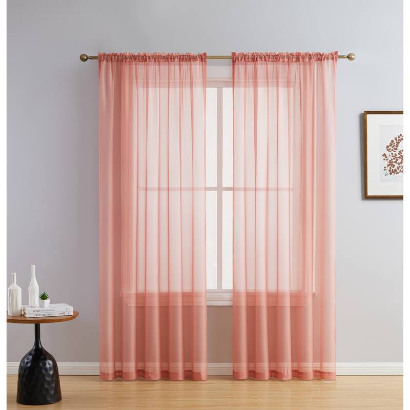 HLC.me Sheer Voile Window Treatment Rod Pocket Curtain Panels for Bedroom, Living Room, Kitchen - Set of 2 panels - 54 W x 84 L per panel - Pair - Blush Pink