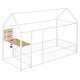 preview thumbnail 9 of 16, White Metal Twin Size Floor Bed with Desk w/USB Ports, Kids Bed with Storage Shelf