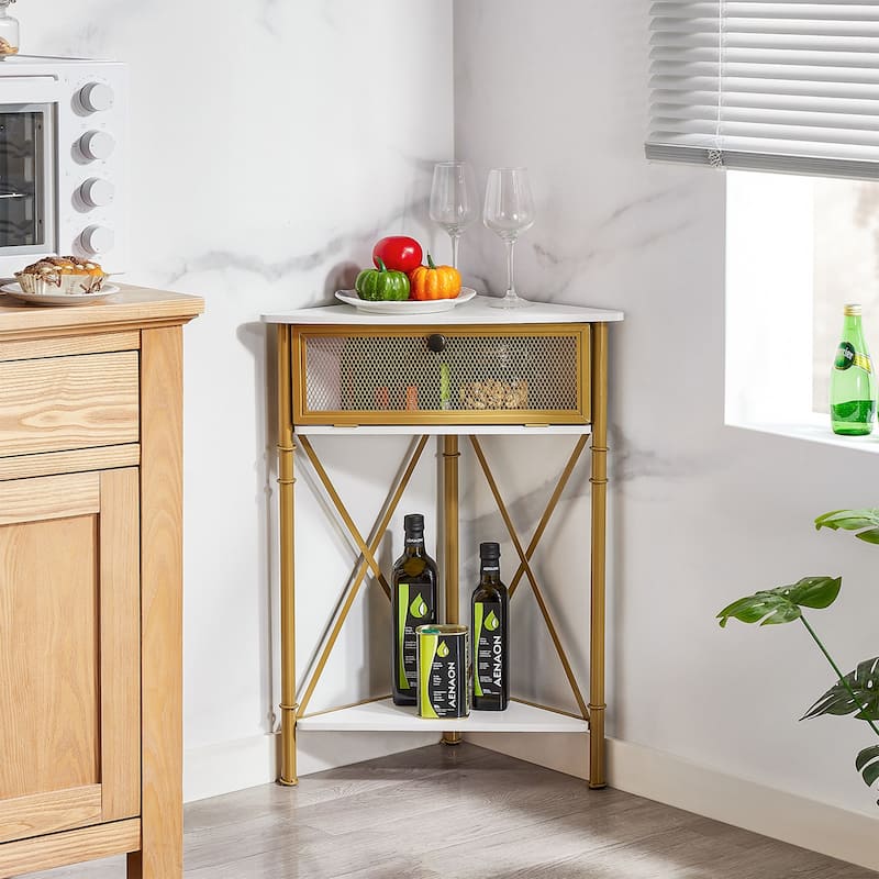VECELO Modern Side Table Corner Tables with 3-Tier Storage Shelves