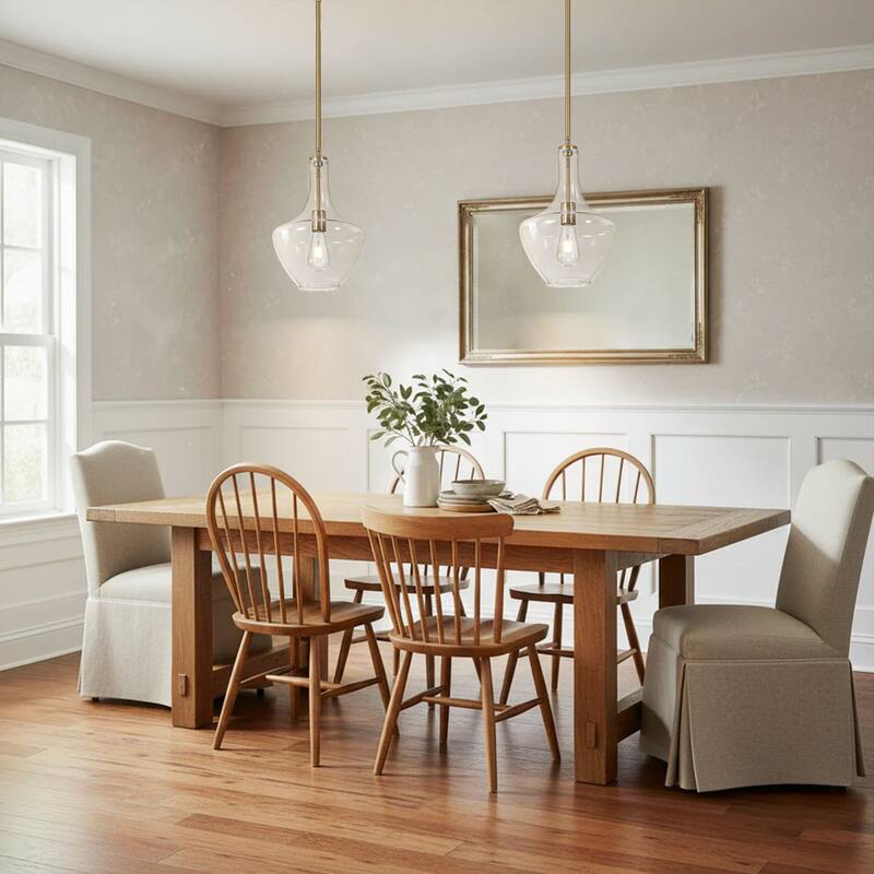 10.4" 1-Light Modern Bell-Shaped Chrome/Gold/Matte Black Clear Glass Pendant Light for Kitchen Island Dining Room