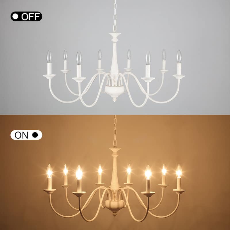 35.04" Wide 8-Light Traditional Industrial Chandelier, Candle Style Chandelier for Living Room Kitchen Island Dining Foyer