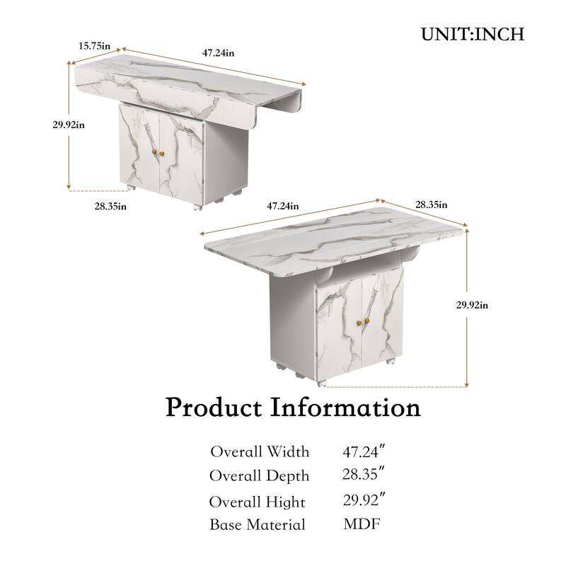 47" MDF Folding Dining Table with storage rack and cabinet